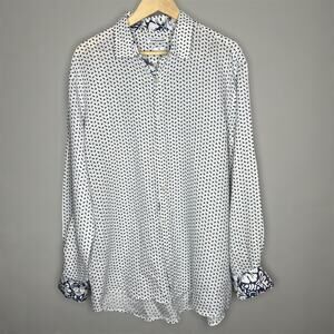 Europann Linen Button Down Shirt XL Mens Flip Cuff Coastal Printed Long Sleeve